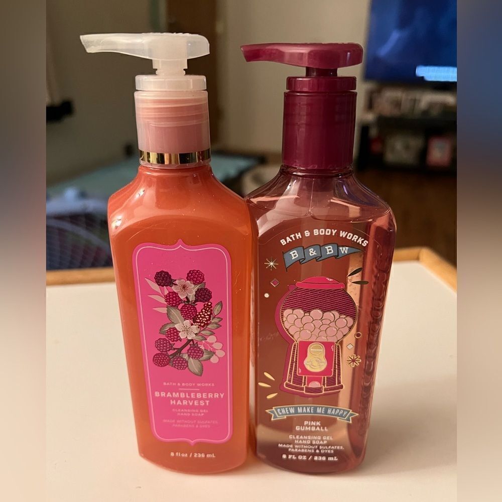 BBW Gel Hand Soap Bundle Brambleberry Harvest & Pink Gumball 8 oz